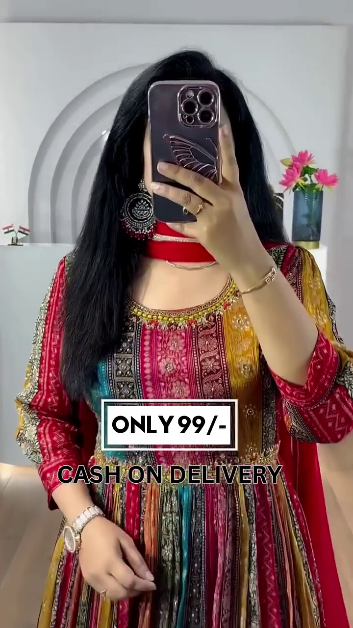 Women’s Digital Multi Color Stylish Floor Length Anarkali Thread Sequence Work Gown with Dupatta