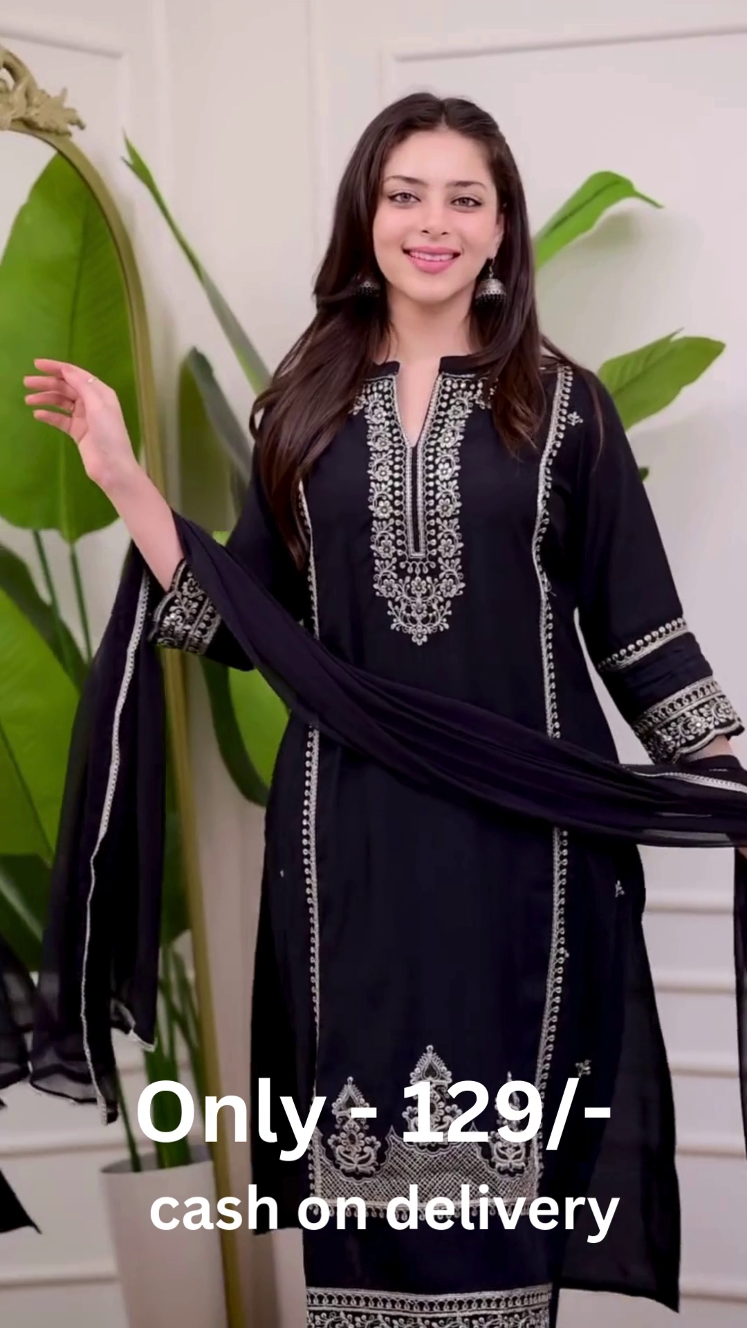 Varanga Ethnic Motif Thread Embroidered A-Line Kurta With Afghani Bottom & Dupatta