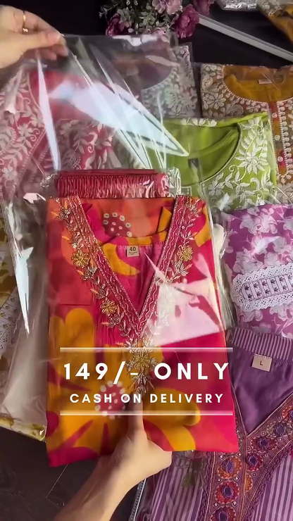 Hand Block Printed Embroidered Kurta Set