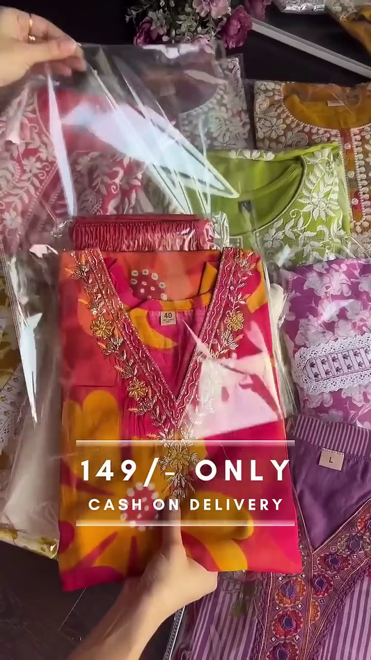 Hand Block Printed Embroidered Kurta Set