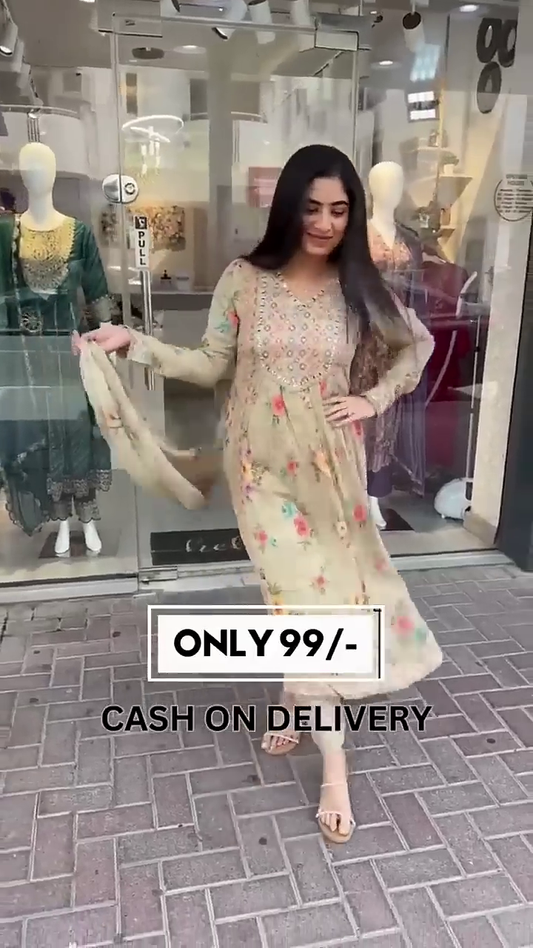 LIGHT MEHENDI GREEN PRINTED MUSLIN STRAIGHT SUIT WITH DIGITAL TOP AND DUPATTA