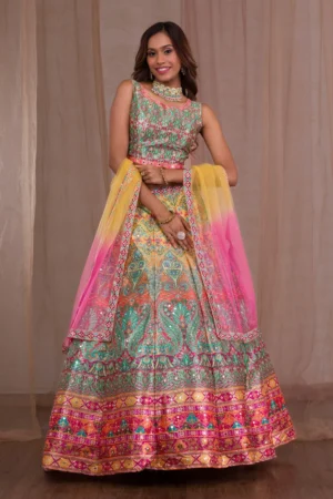 Multi Mirrorwork Banarasi Readymade Lehenga