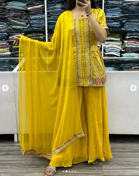 Beautiful New Designer Top Sharara With Dupatta - Image 4