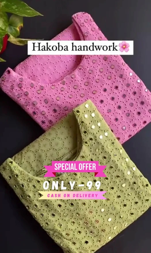 Premium Handwork Round Neck With Original Mirror Work Kurta