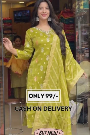 Ethnic Motifs Embroidered Regular Kurta with Trouser & Dupatta