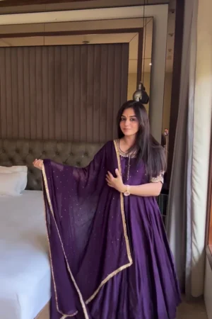 PURPLE COLOUR ANARKALI THREE PIECE SUIT
