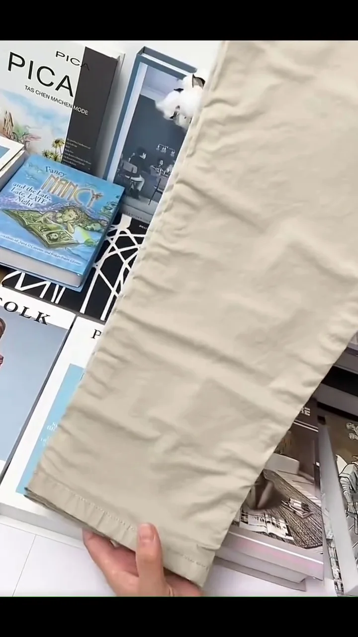 Men’s Beige Slim-Fit Cotton Chino Pants - Image 3