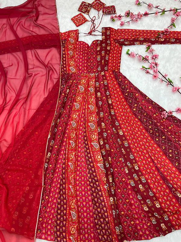 Magenta Red Anarkali Gown With Dupatta Set - Image 5