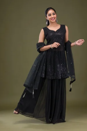 Black Cutdana Georgette Readymade Salwar Suit