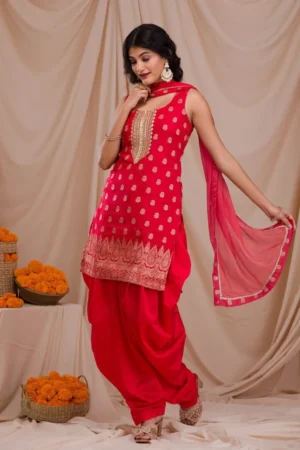 Red Zariwork Banarasi Readymade Salwar Suit