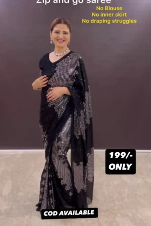 Faux georgette sequin saree gown with heavy handwork