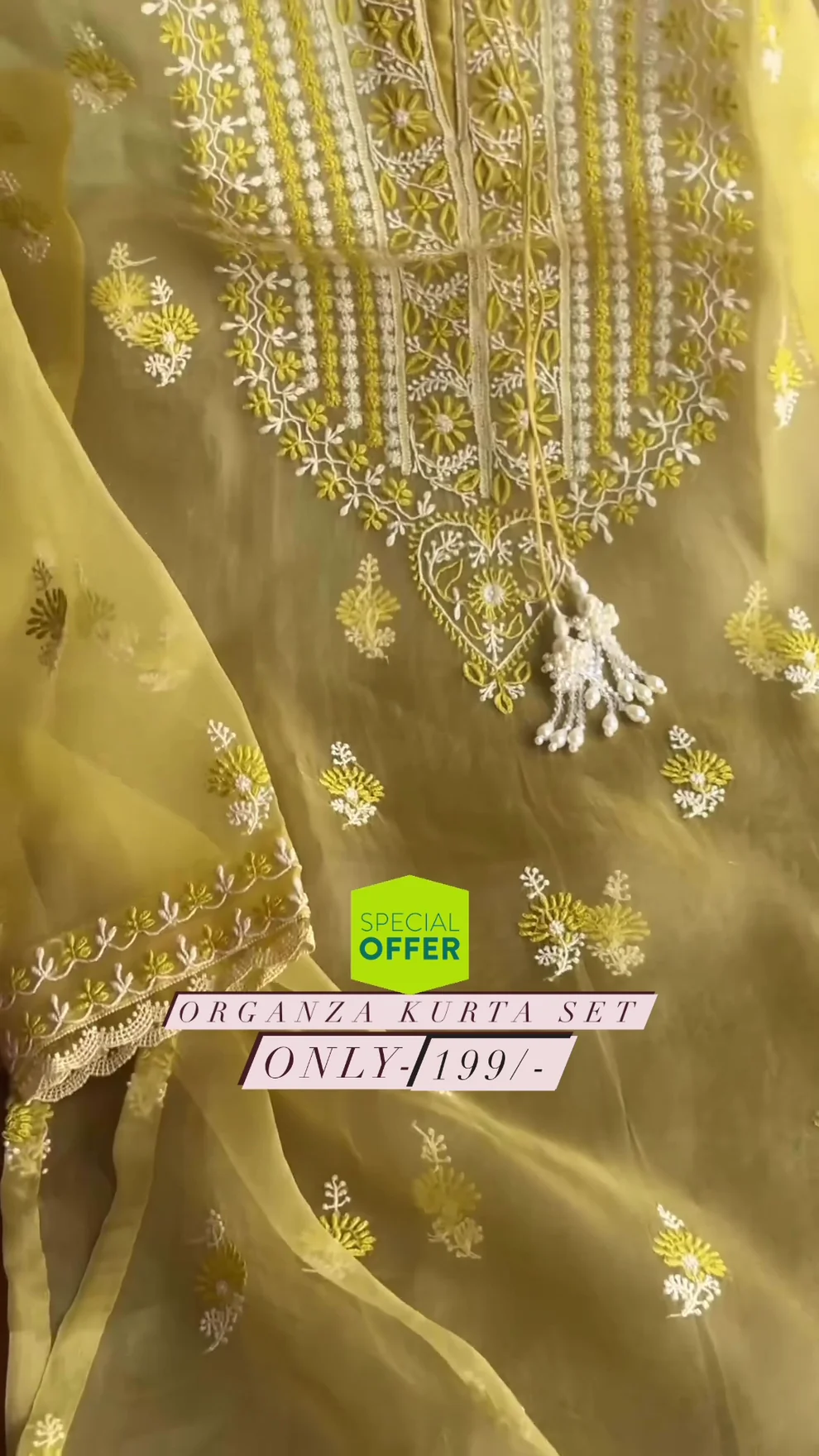 ORGANZA APPLIQUE TOP & DUP & PENT SET PRUSSIAN YELLOW COLOUR - Image 2