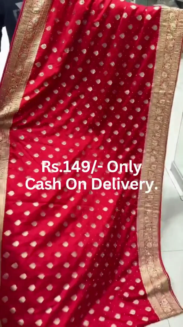 Embroidered Bollywood Art Silk Saree (Red) - Image 3