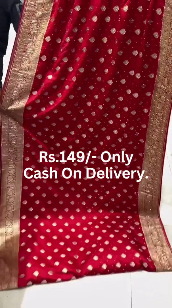 Embroidered Bollywood Art Silk Saree (Red) - Image 4