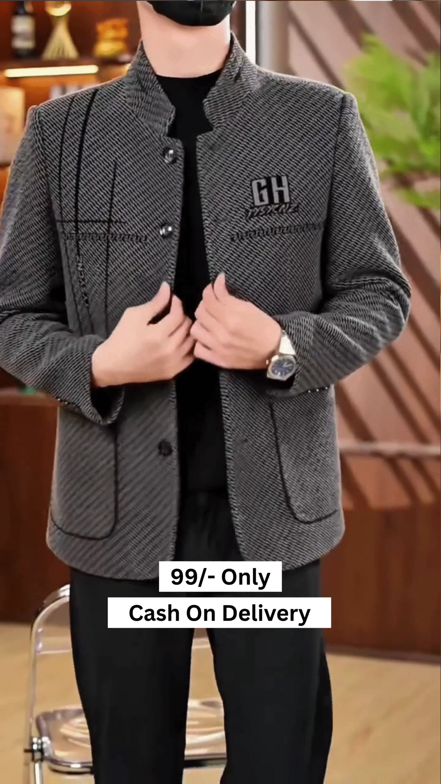 Men’s Puffer Jacket Thickened Winter Coat Warm Stand Collar Color Block Zip Up Jacket Ski Bubble Coat - Image 4