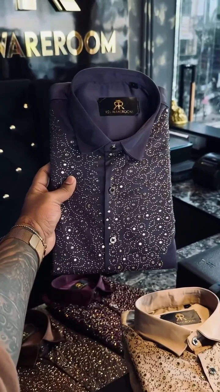 Crystal-Embellished Luxury Dress Shirt - Image 3