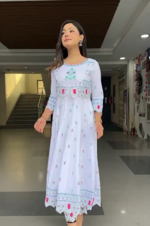 Dresser Women’s Floral Embriodered Work Anarkali Kurta With Pant and Dupatta