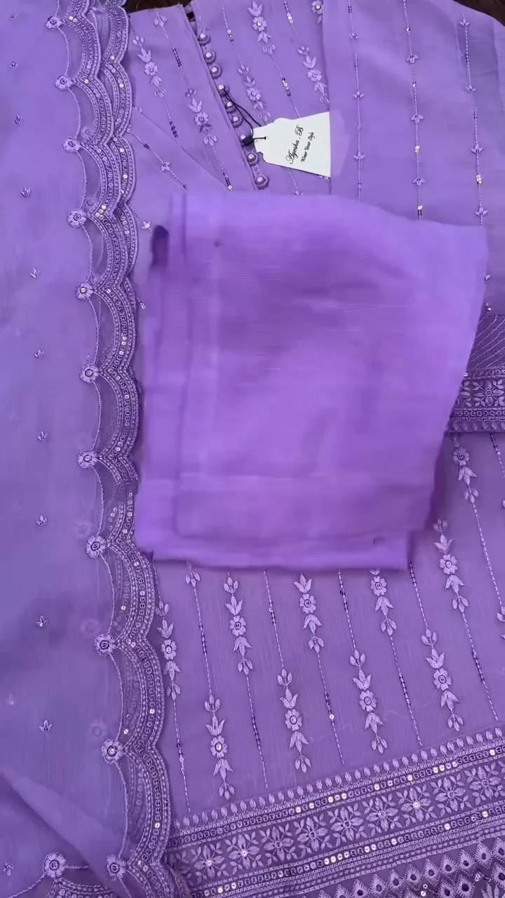 Pure Banarasi Mul Chanderi Unstitched Suit with Zari Embroidery Work - Image 4