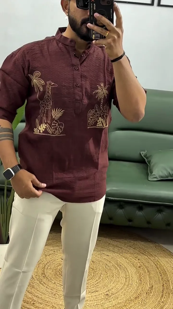 Men’s Printed Cotton Blend Short Kurta | Regular Fit Casual Kurta Shirt for Men with Mandarin Collar - Image 6