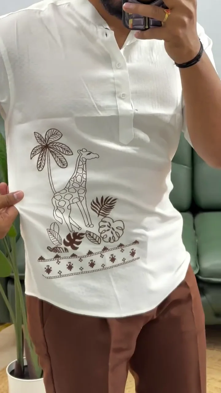 Men’s Printed Cotton Blend Short Kurta | Regular Fit Casual Kurta Shirt for Men with Mandarin Collar - Image 3