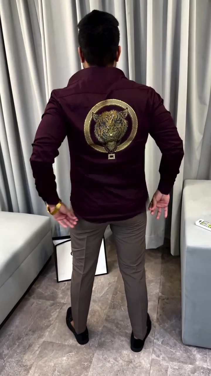 India Slim Slim Fit Spread Collar Embellished Cotton Party Shirt - Image 2