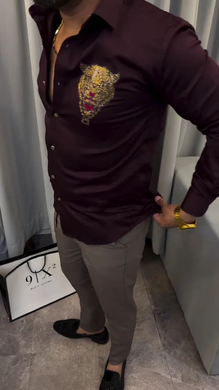 India Slim Slim Fit Spread Collar Embellished Cotton Party Shirt - Image 4