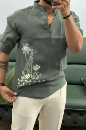 Men’s Printed Cotton Blend Short Kurta | Regular Fit Casual Kurta Shirt for Men with Mandarin Collar