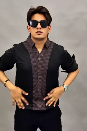 Pure Cotton Zari Work Chevron Opaque Party Shirt