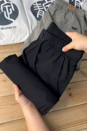 Casual Solid Men’s Regular Fit Drawstring Cargo Pants with Multiple Pockets ✨
