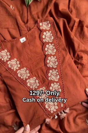 Rust Embroidered Straight Kurta & Pant Set