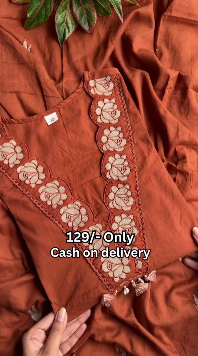 Rust Embroidered Straight Kurta & Pant Set