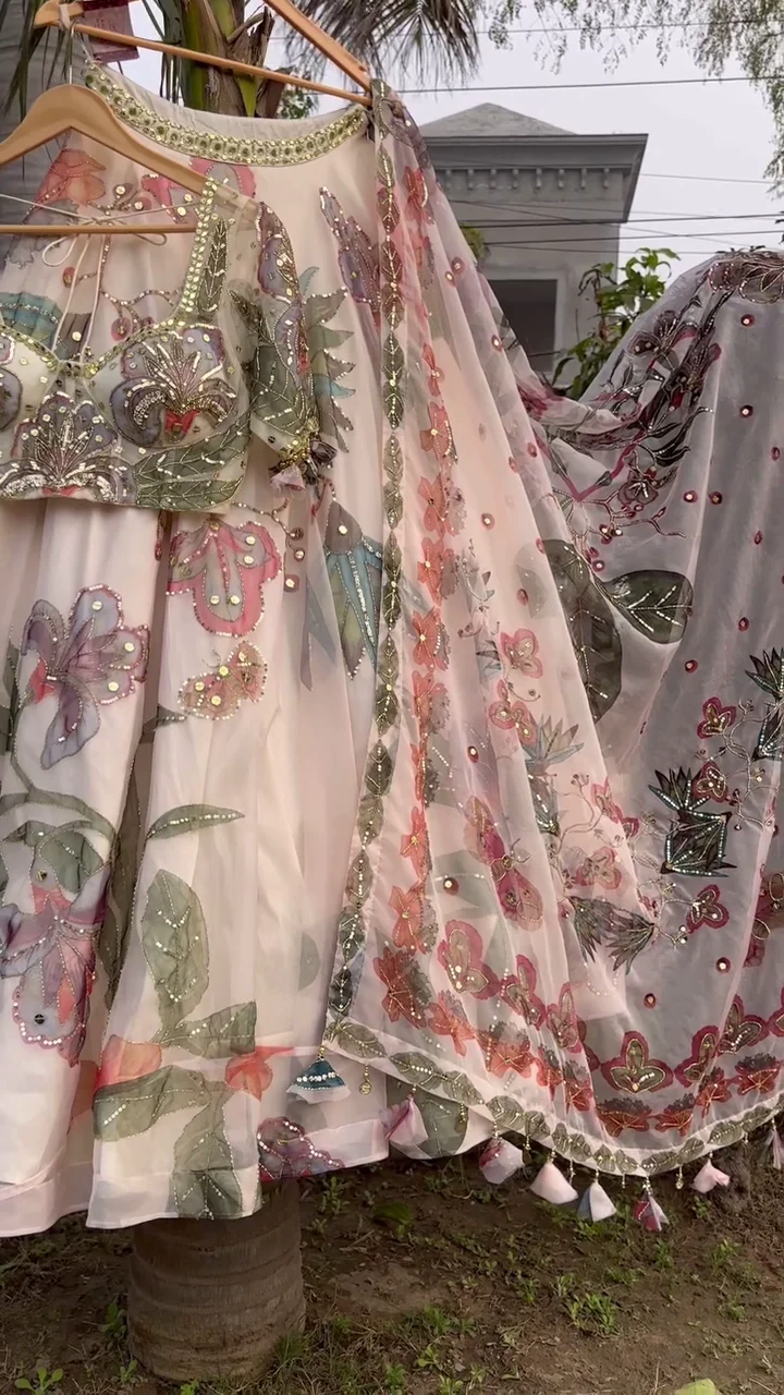 ✨ Digital Printed Organza Bridal Lehenga Choli Dreamy Wedding Ensemble ✨