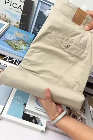 Men’s Beige Slim-Fit Cotton Chino Pants ★