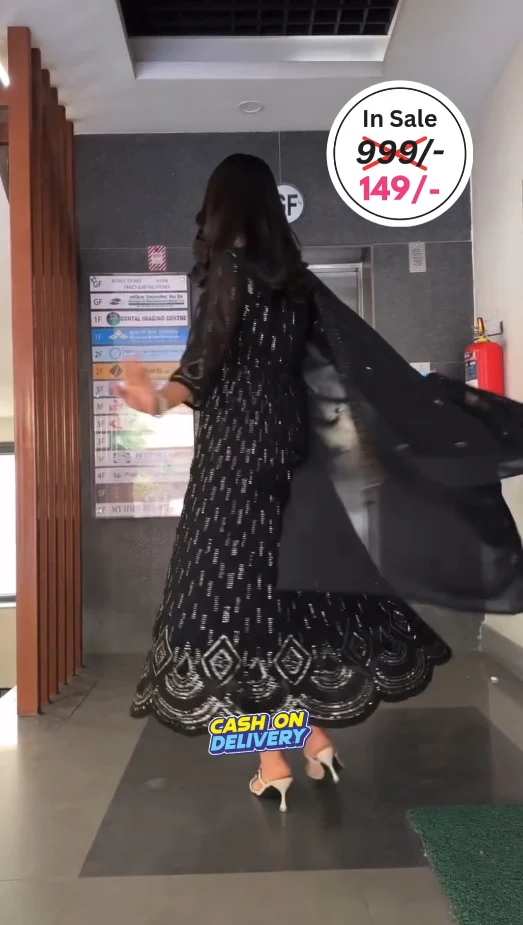 Women Black Colour Embellished Anarkali Kurta Set with Dupatta - Image 4