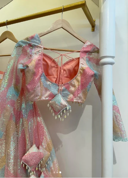 Pink Floral Print, Embellished Stitched Lehenga Choli - Image 2