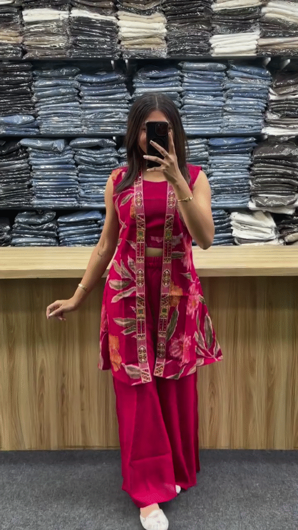 Hot Pink Printed Indo-Fusion Co-Ord Set with Jacket Layer ๐๐บ๐ฟ - Image 2