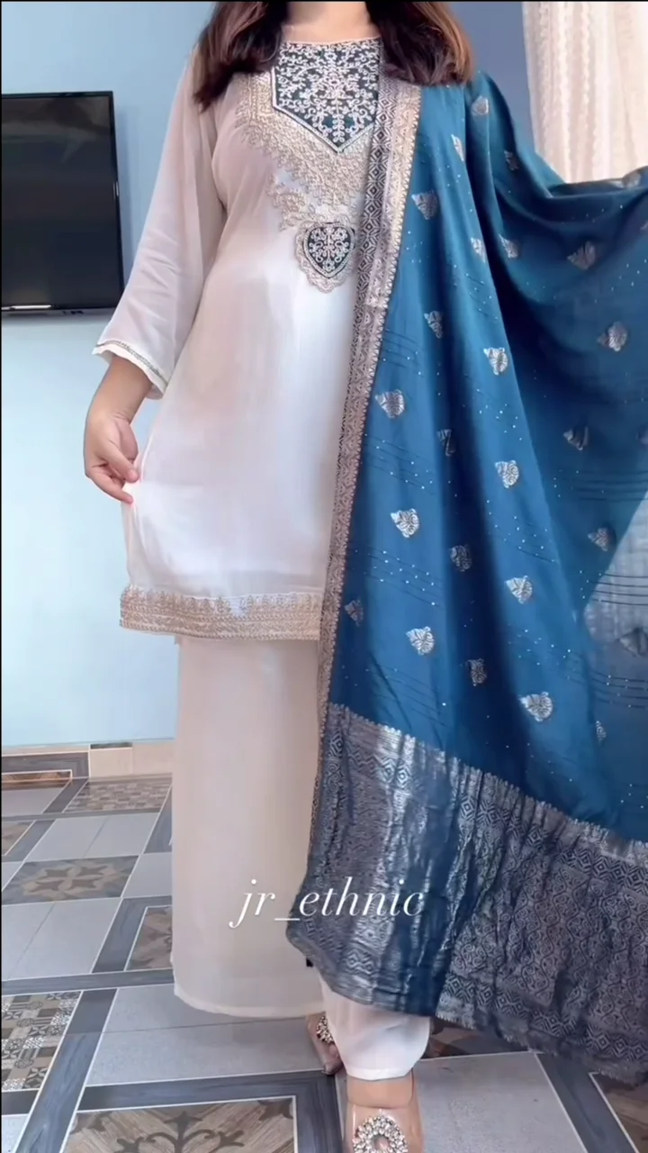 Designer Party Wear Set Heavy Pure Chinnon Silk Fully Stitched and Ready To Wear - Image 3