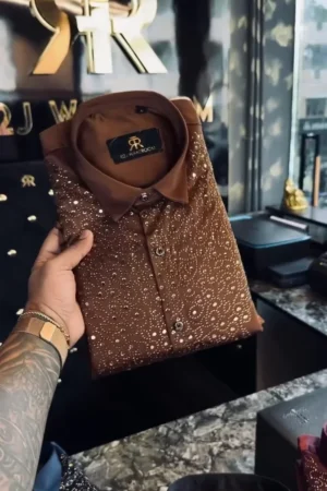 Crystal-Embellished Luxury Dress Shirt ★