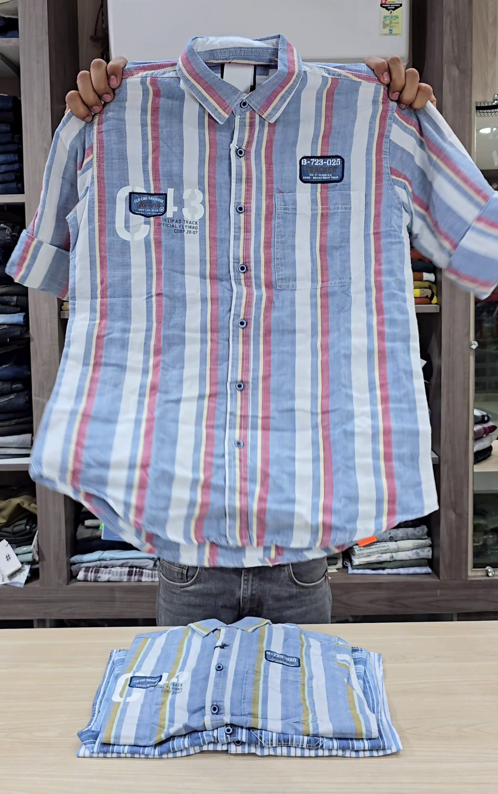Mens Comfort Vertical Stripes Spread Collar Roll-Up Sleeves Cotton Casual Shirt - Image 3