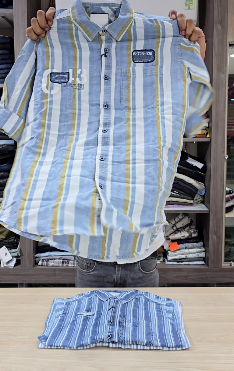 Mens Comfort Vertical Stripes Spread Collar Roll-Up Sleeves Cotton Casual Shirt - Image 2