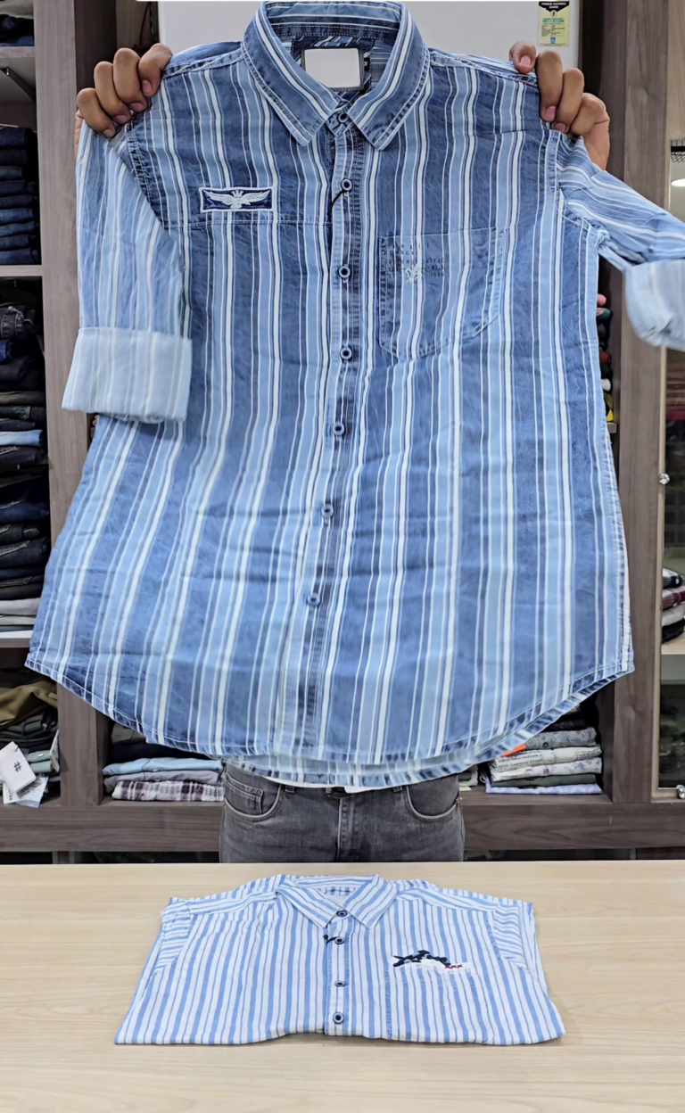 Mens Comfort Vertical Stripes Spread Collar Roll-Up Sleeves Cotton Casual Shirt - Image 4