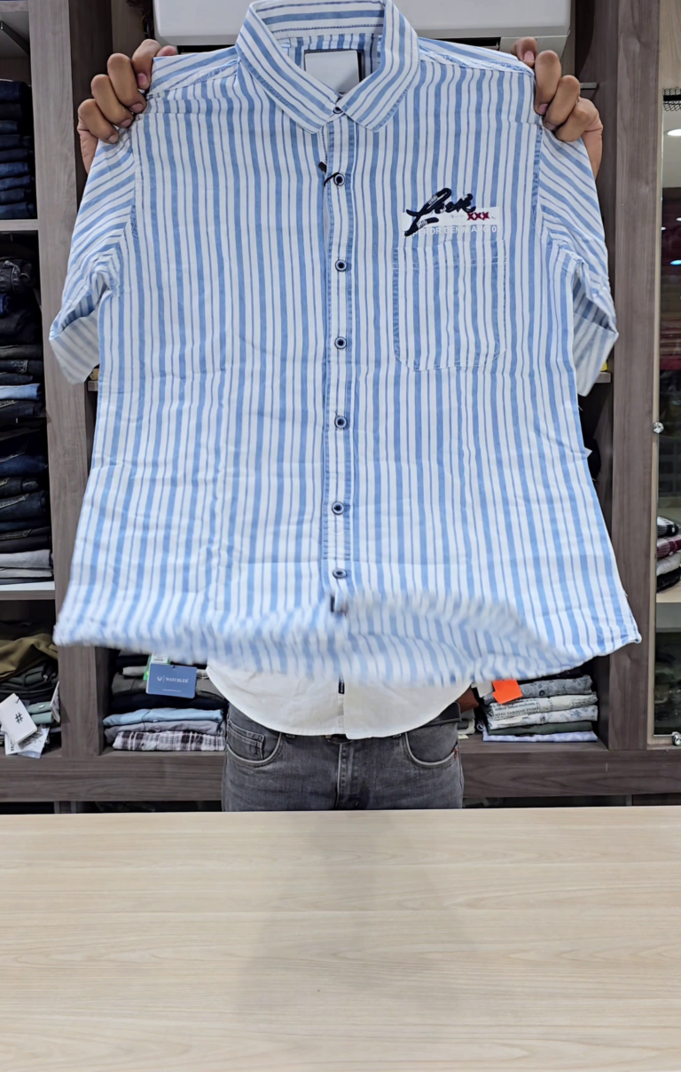 Mens Comfort Vertical Stripes Spread Collar Roll-Up Sleeves Cotton Casual Shirt - Image 5