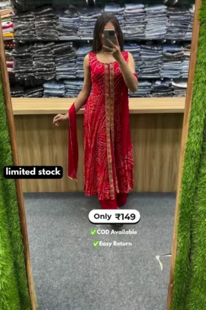 Women’s Long Kurti with Middle Cut Design & Palazzo Set