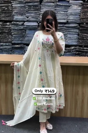 Elegant Women’s Long Round Kurti with Embroidery Work