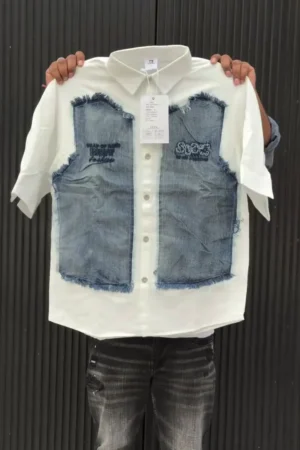 Drop-Shoulder Sleeves Relaxed Fit Denim Casual Shirt